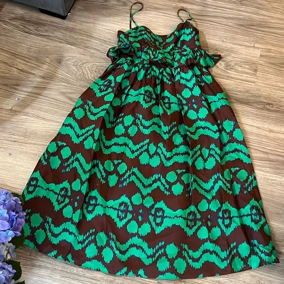 Ulla Johnson Green and Brown Patterned Dress - Picture 12 of 13